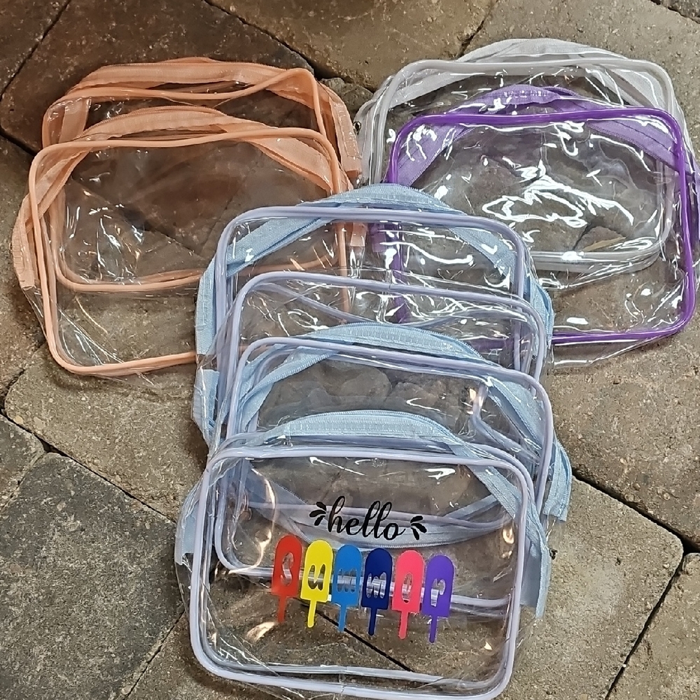 8 Colorful Clear Pouches With Zippers